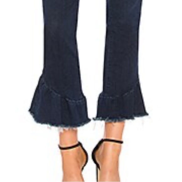 New Paige Flora Frayed Ruffle Hem Jeans Merritt Size 27 Dark Wash - Picture 3 of 12